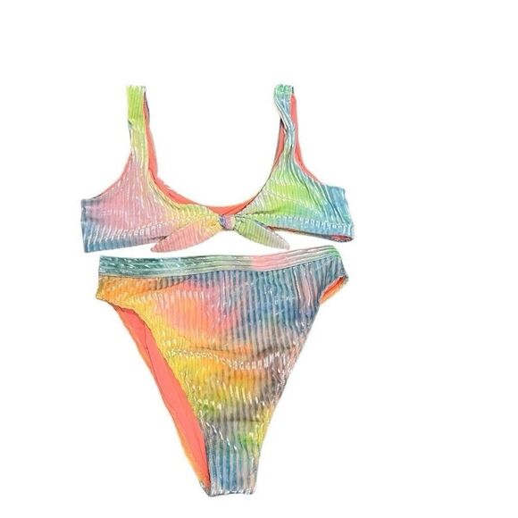 Dippin Daisys Swim Revibe Ribbed Velvet Women M Bikini Set Swimsuit High Rainbow - Picture 5 of 11